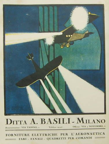 Pubblicità Ditta Basili, Fanali Per Aviazione, 1928, Milano, Negri