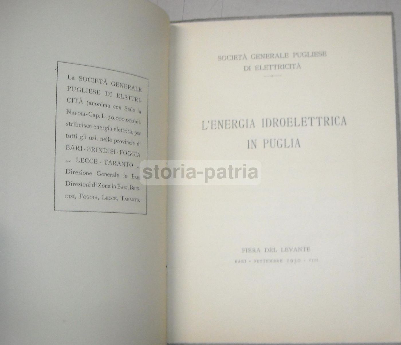 Energia Idroelettrica In Puglia 1930 Con Mappe Storiche, Bari