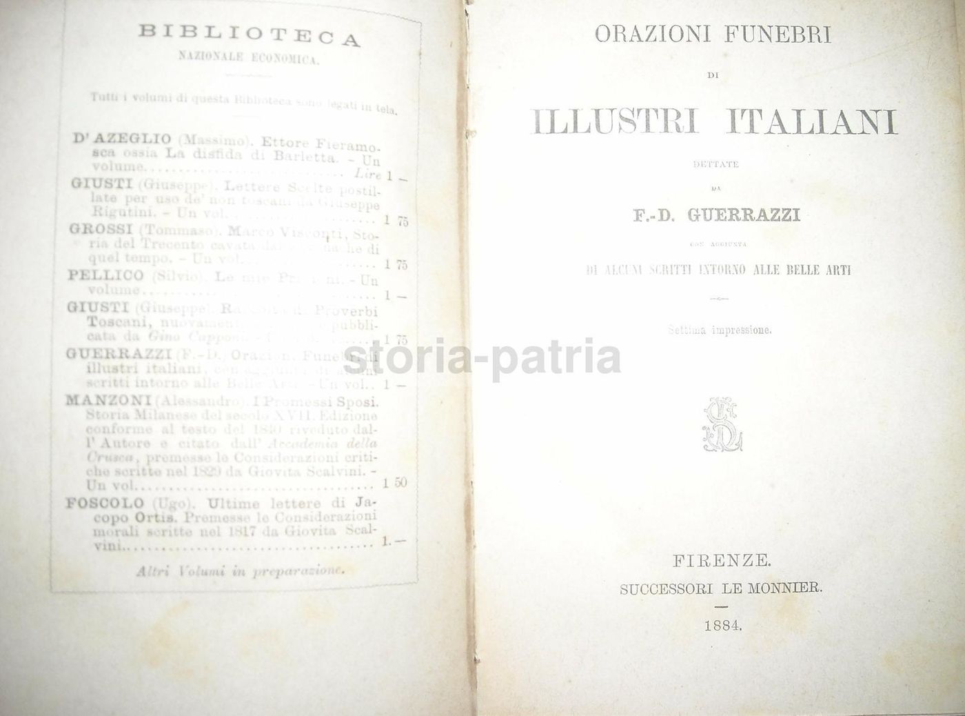 Orazioni Funebri Di Illustri Italiani, Guerrazzi, 1884, Le Monnier