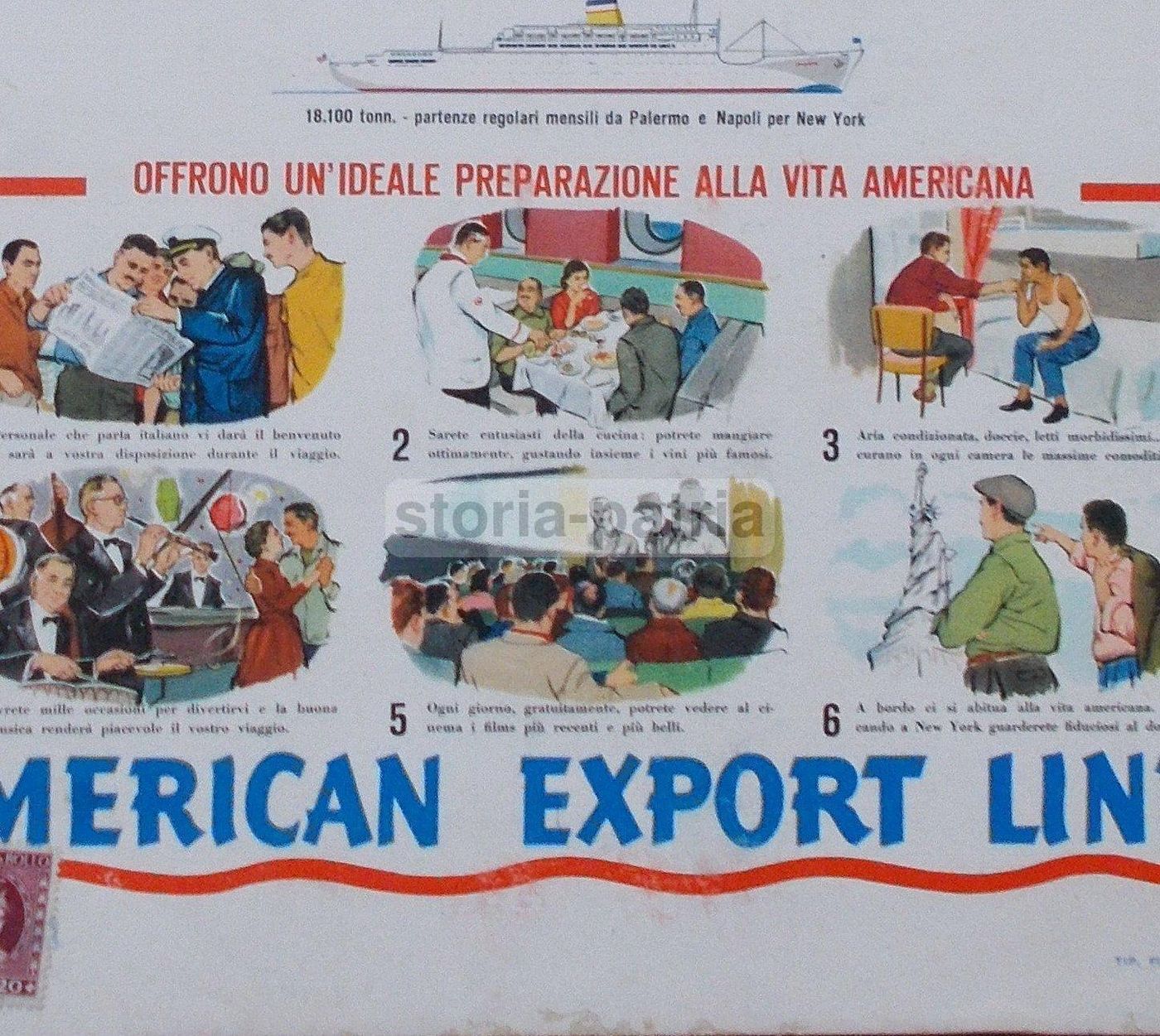 Manifesto Pubblicitario American Export Lines: Emigrazione Per New York