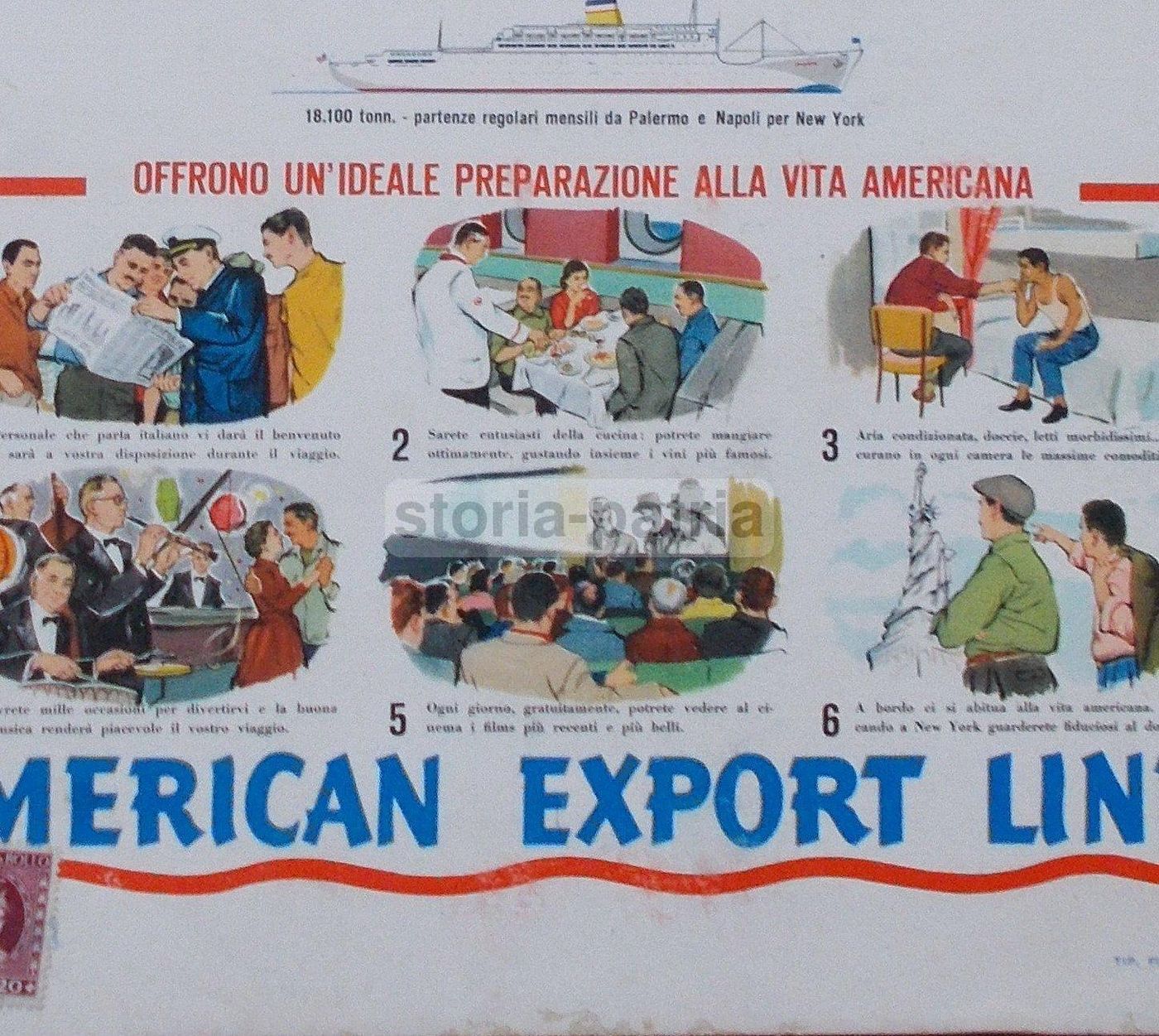 Manifesto Pubblicitario American Export Lines: Emigrazione Per New York