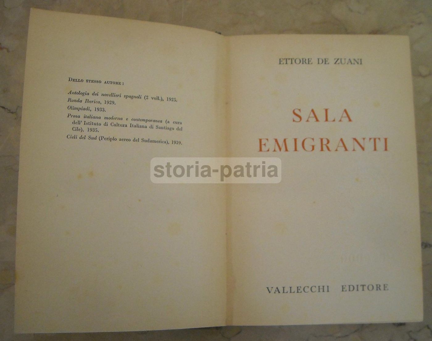 Sala Emigranti, Ettore De Zuani   Vallecchi, 1940