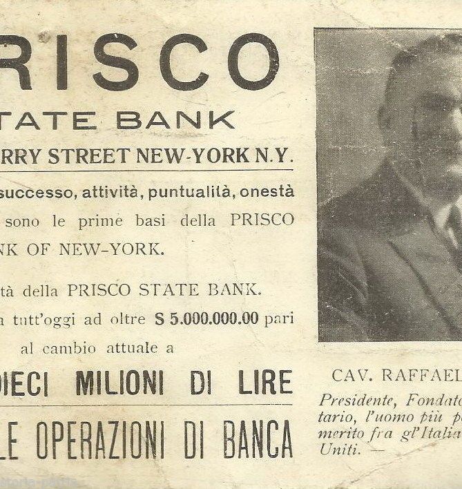Cartolina Prisco State Bank New York Emigrazione Italiana America