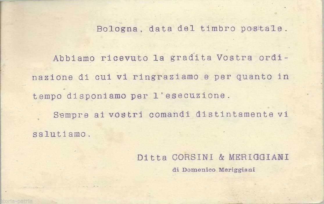 Cartolina Pubblicitaria Ditta Corsini & Meriggiani, Bologna 1929