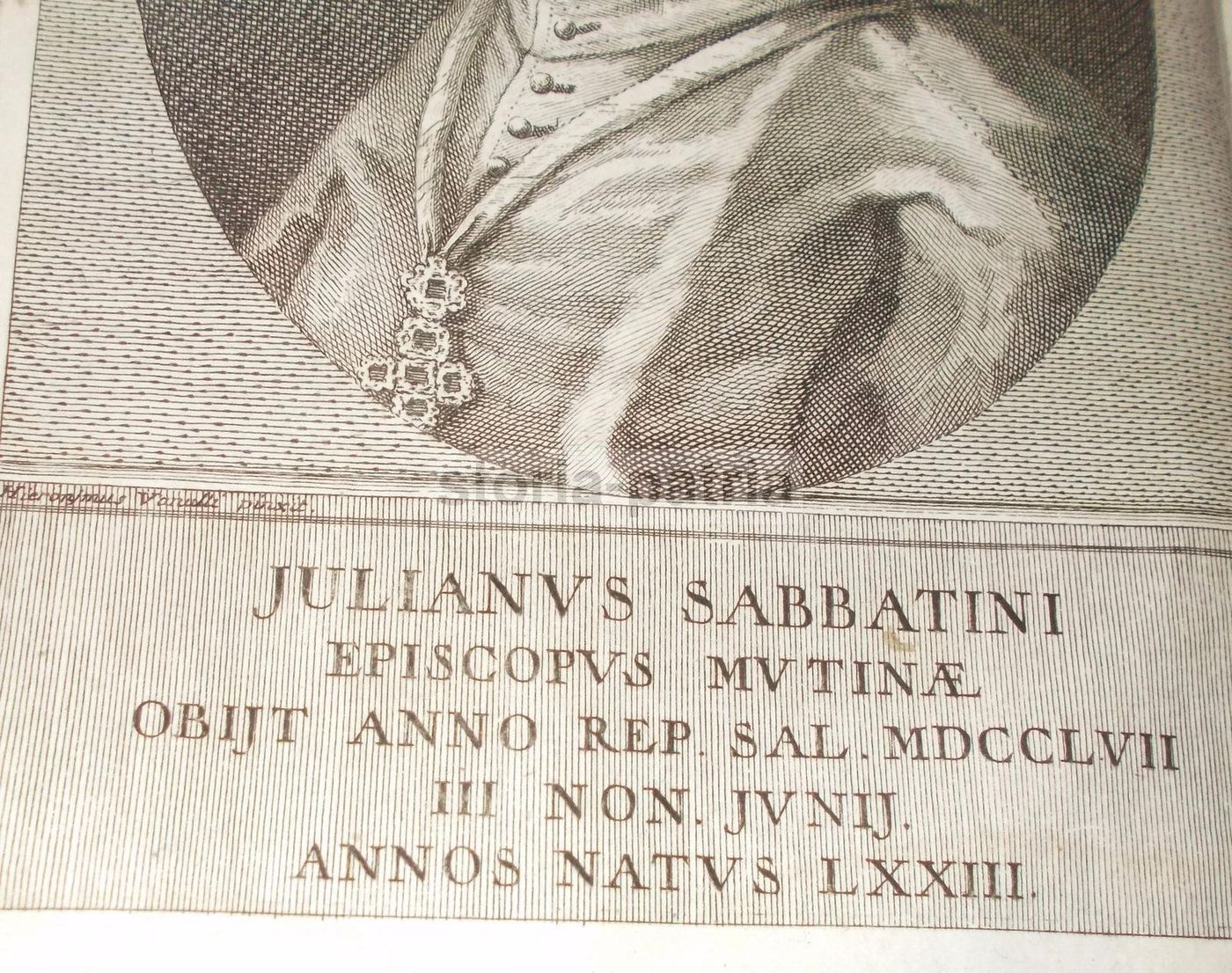 Ritratto Di Giuliano Sabbatini, Vescovo Di Modena. Incisione All'Acquaforte, XVIII Secolo
