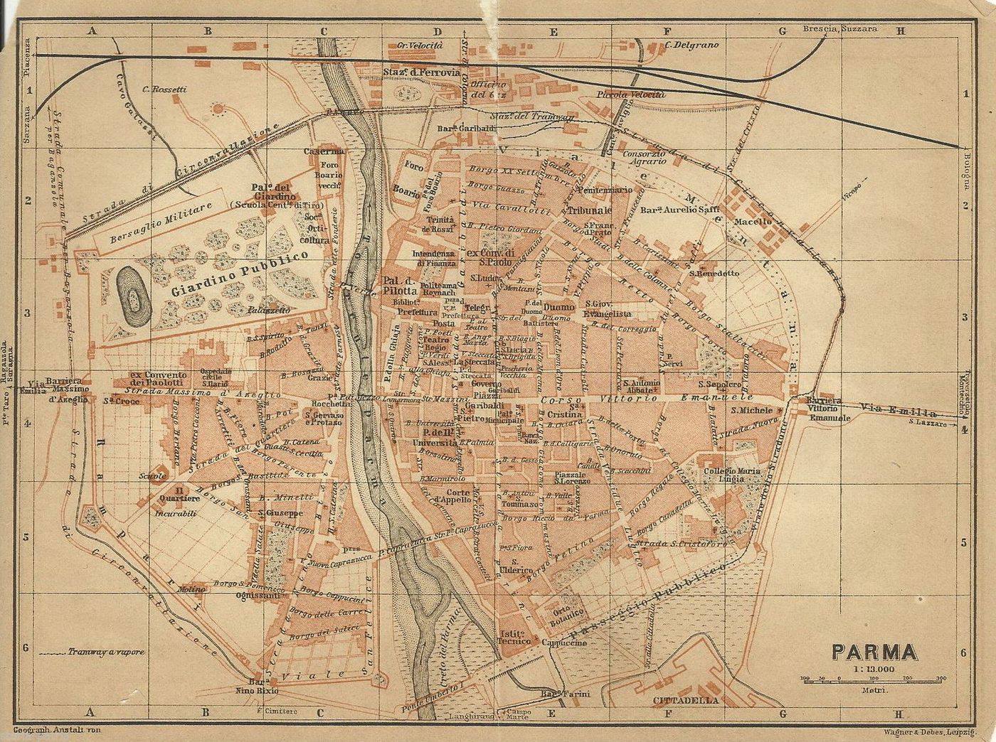 Mappa Topografica Antica Di Parma 1904 Wagner & Debes Originale
