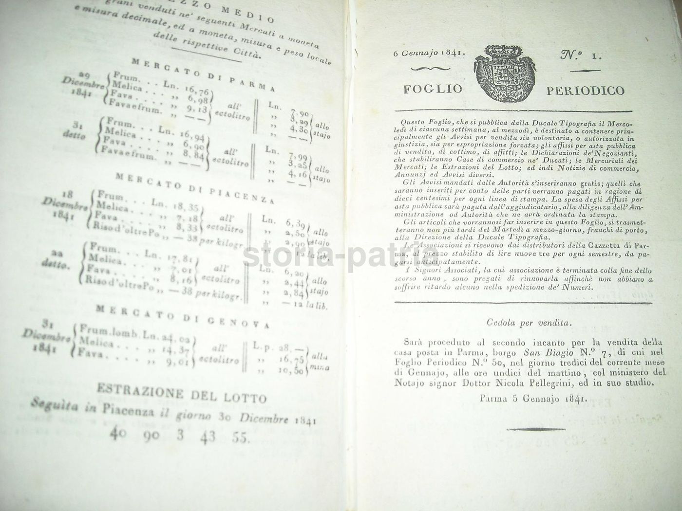 Bollettino Ufficiale Ducato Di Parma 1841: Economia E Araldica