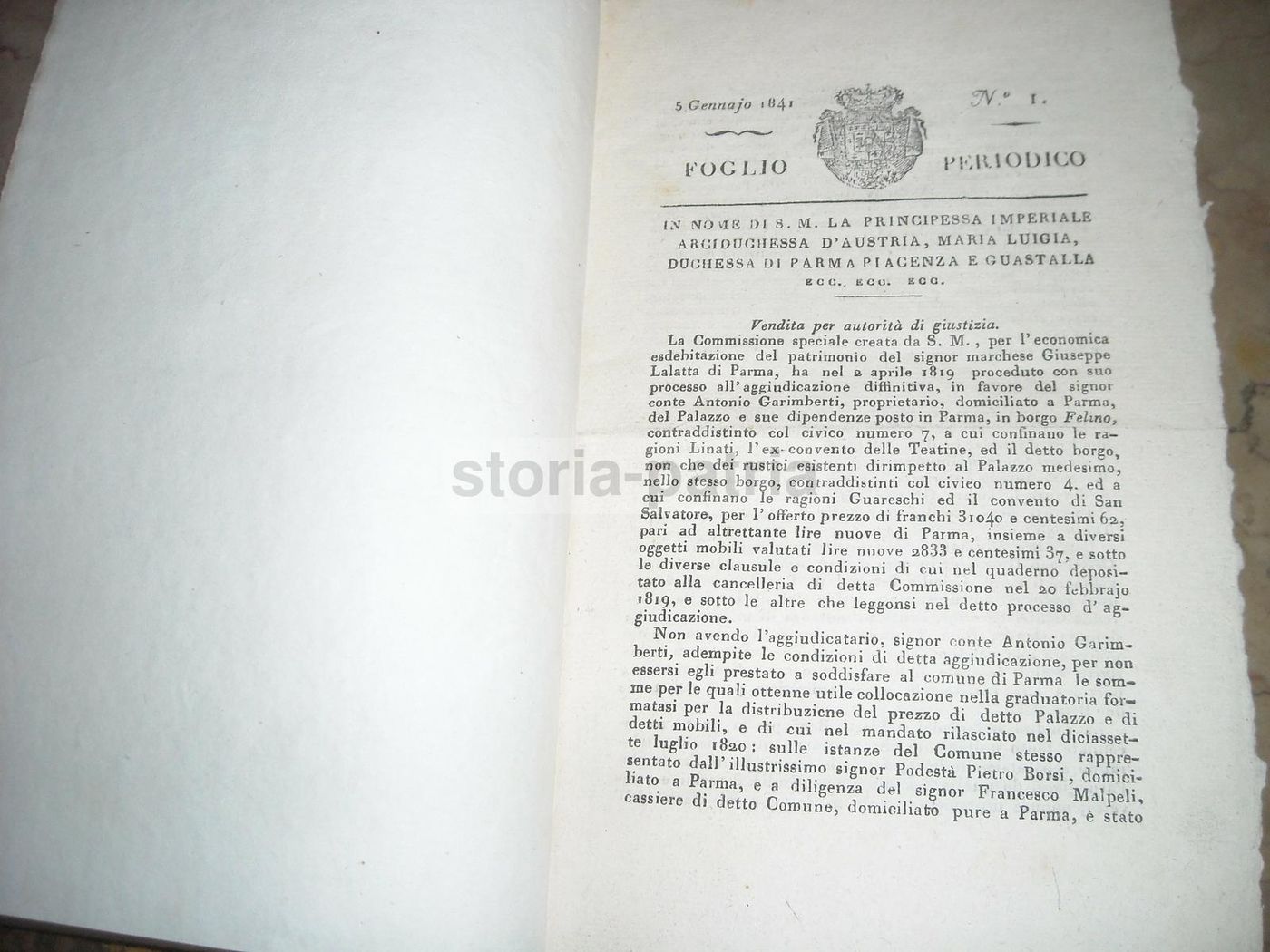 Bollettino Ufficiale Ducato Di Parma 1841: Economia E Araldica