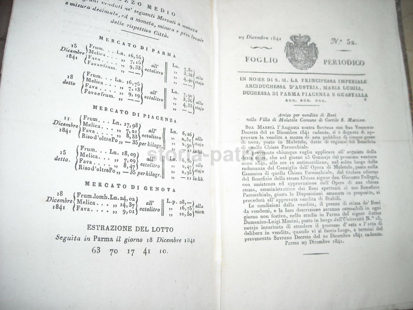 Bollettino Ufficiale Ducato Di Parma 1841: Economia E Araldica