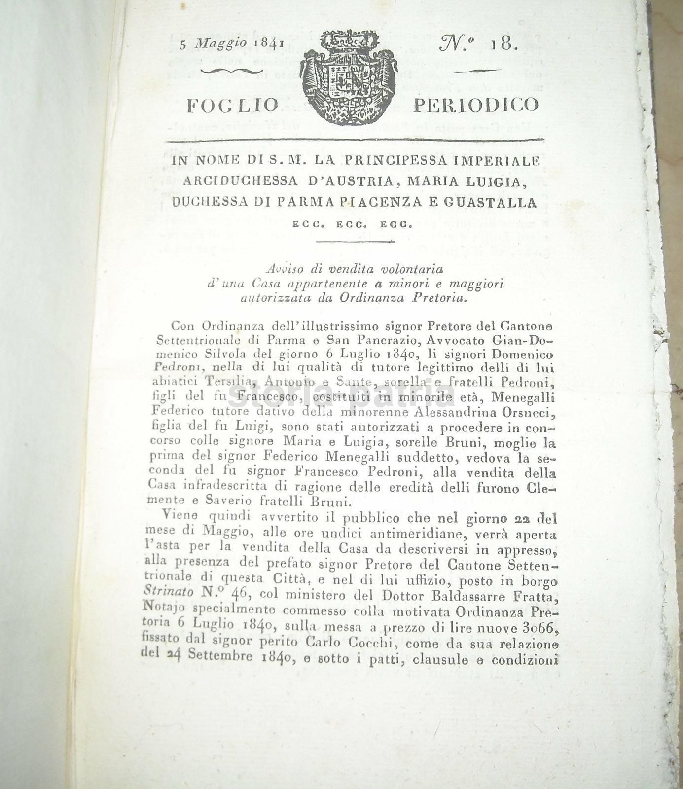 Bollettino Ufficiale Ducato Di Parma 1841: Economia E Araldica