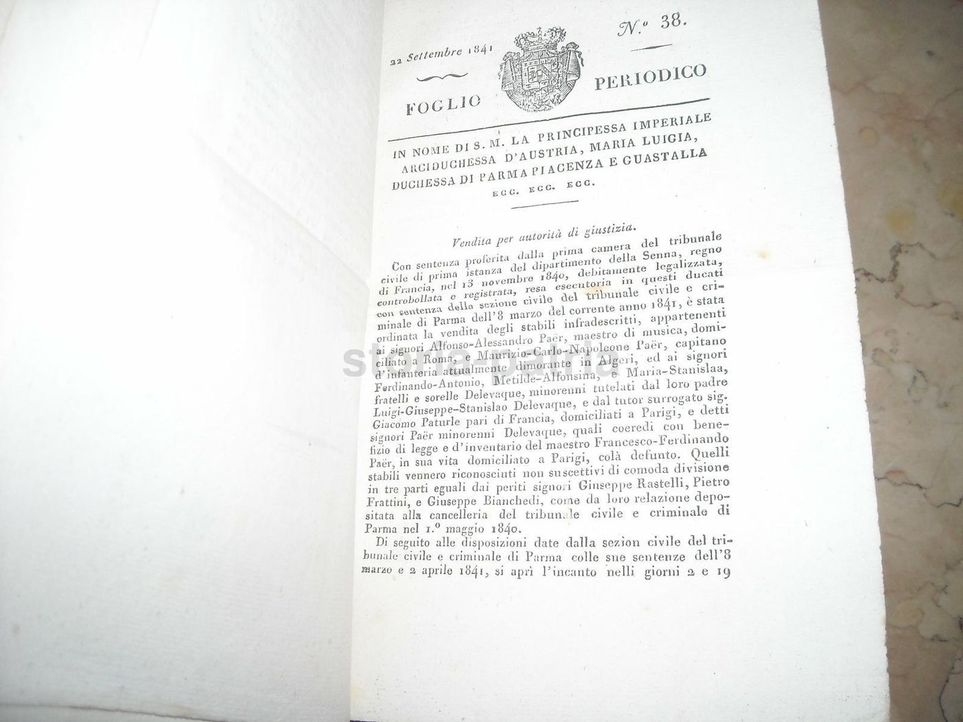 Bollettino Ufficiale Ducato Di Parma 1841: Economia E Araldica