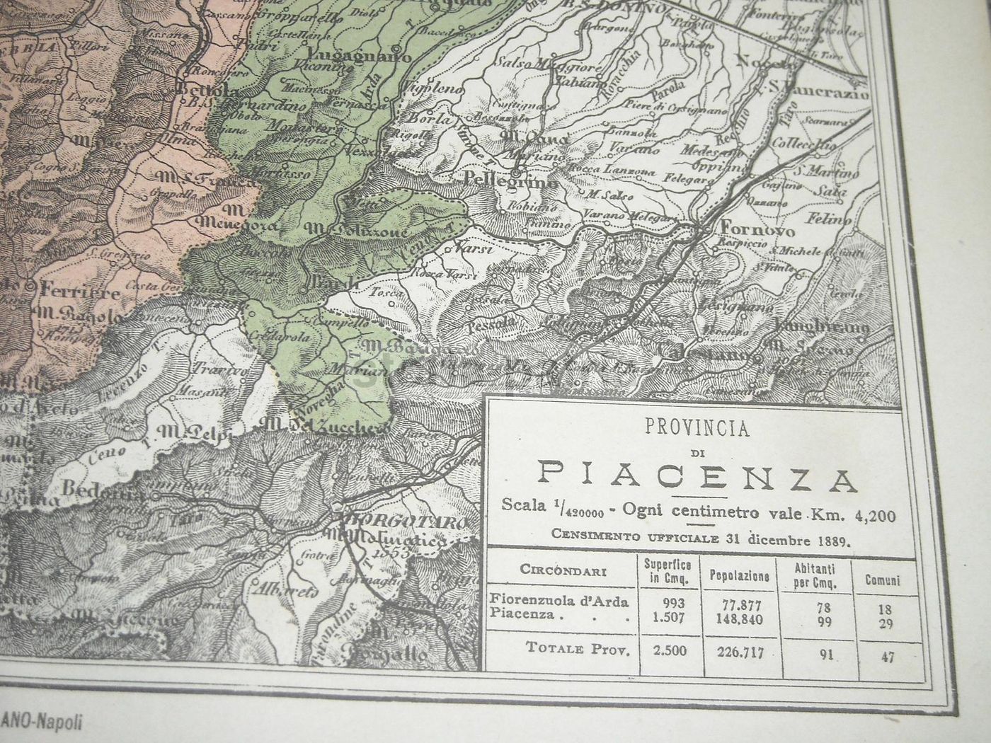 Mappa Antica Della Provincia Di Piacenza, Vallardi, Fine '800