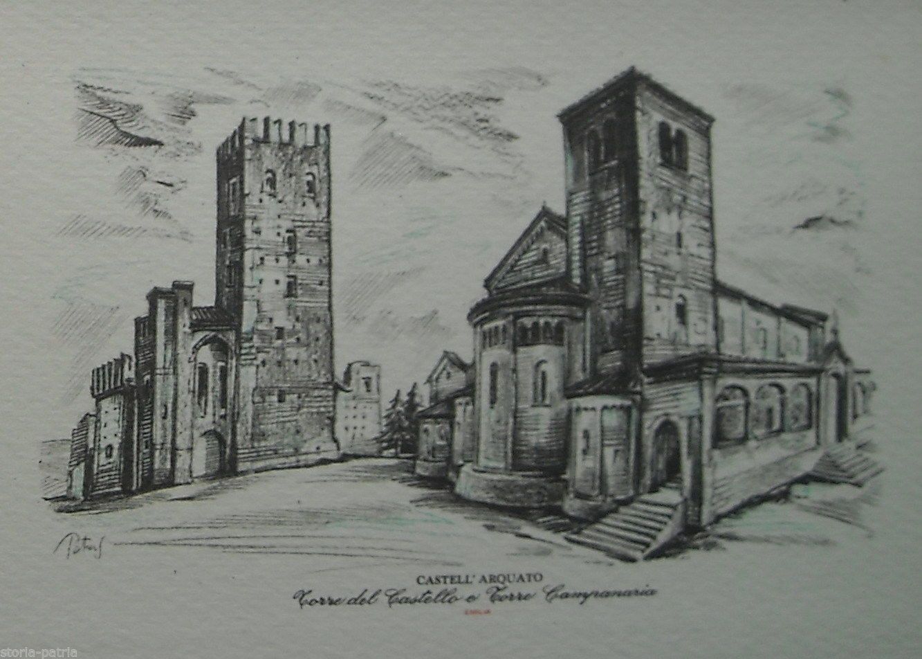 Cartolina Castell'Arquato Piacenza Illustrata Da Petrus, Miliani 1956