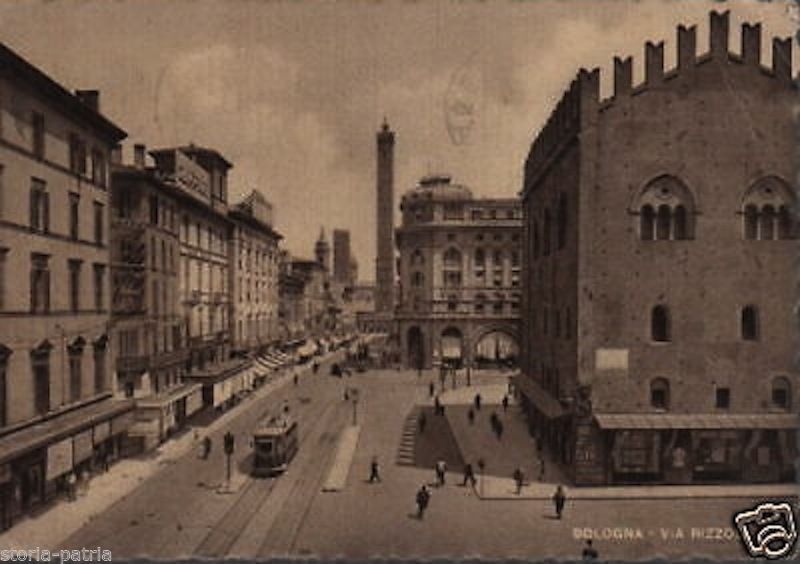 Cartolina Anni '50 Via Rizzoli Bologna Con Tram d'Epoca