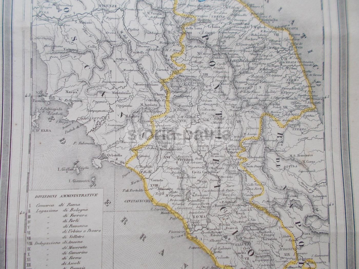 Mappa Antica Dello Stato Pontificio (1860) Con Emilia Romagna, Lazio E Marche
