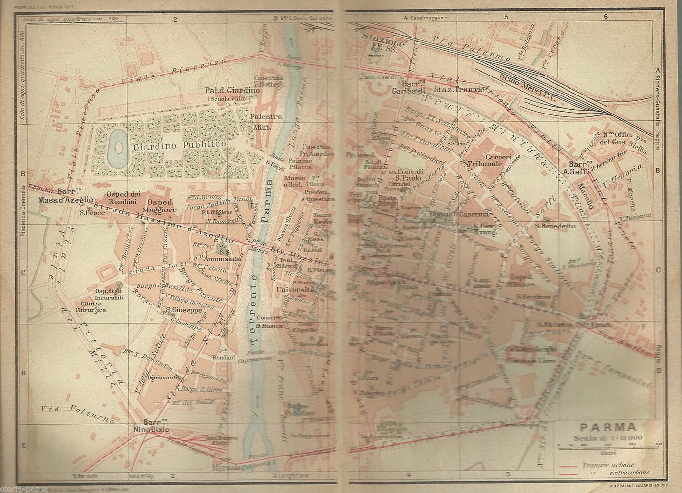 Antica Mappa Topografica Di Parma, Anni '20, Vallardi Corbellini