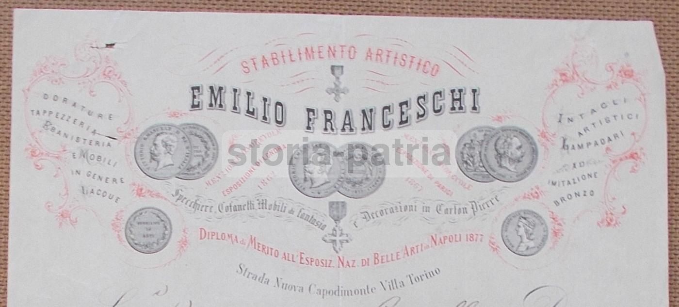 Carta Intestata Emilio Franceschi Napoli 1879 Mobili Dorature