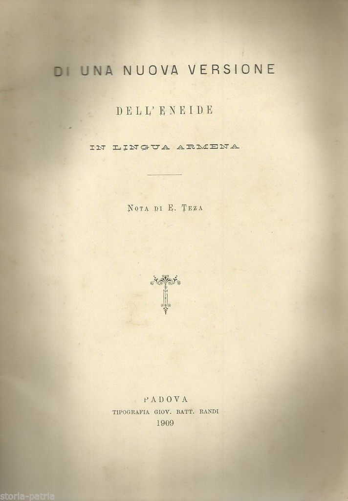 Eneide In Lingua Armena. Emilio Teza, 1909. Rara Edizione Originale