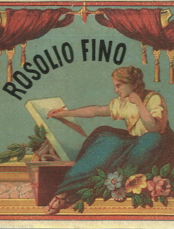 Antica Etichetta Rosolio Fine, Cromolitografia Liberty, Fine '800   Inizio '900