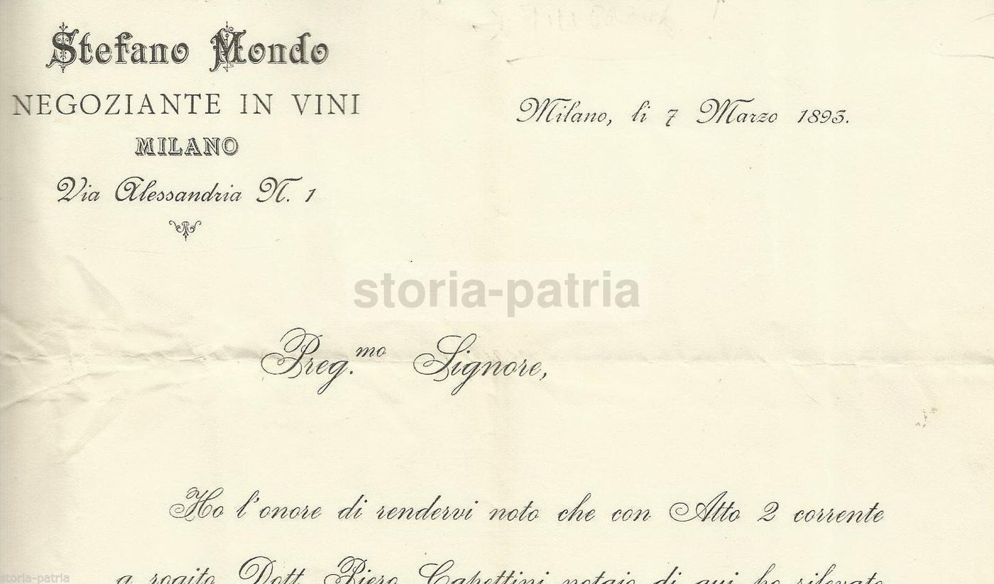 Stampa Pubblicitaria Stefano Mondo Vini Milano 1893 Notaio