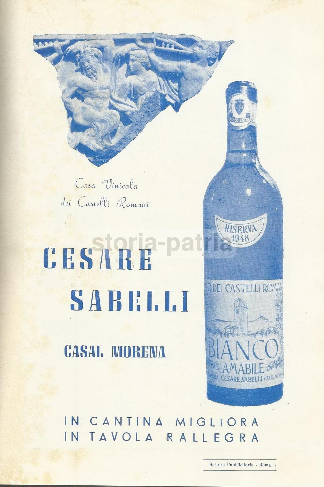 Pubblicità Vino Castelli Romani Sabelli Casal Morena 1954