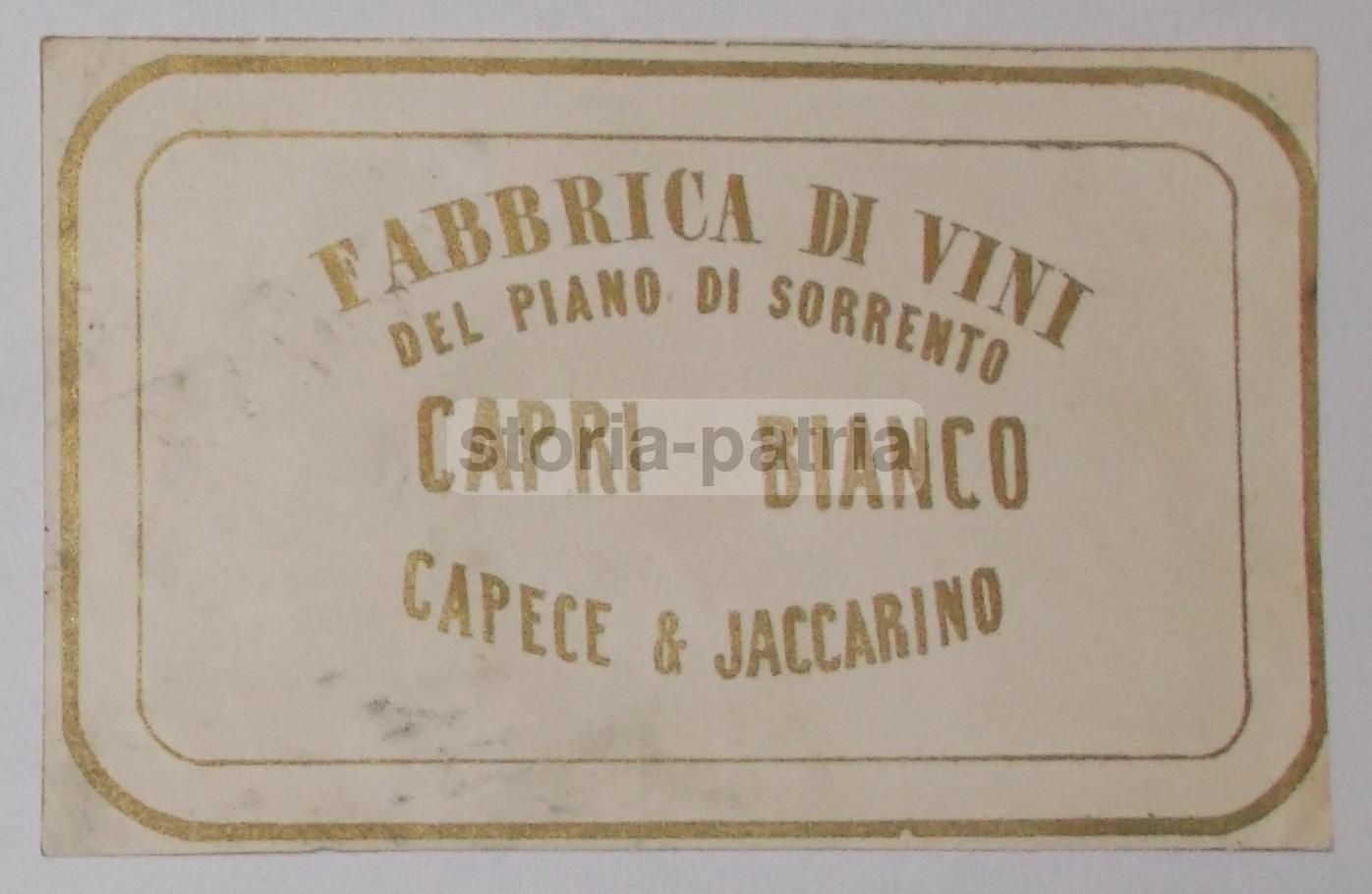 Etichetta Vino Capri Bianco, Capece & Jaccarino, Piano Di Sorrento, Fine '800