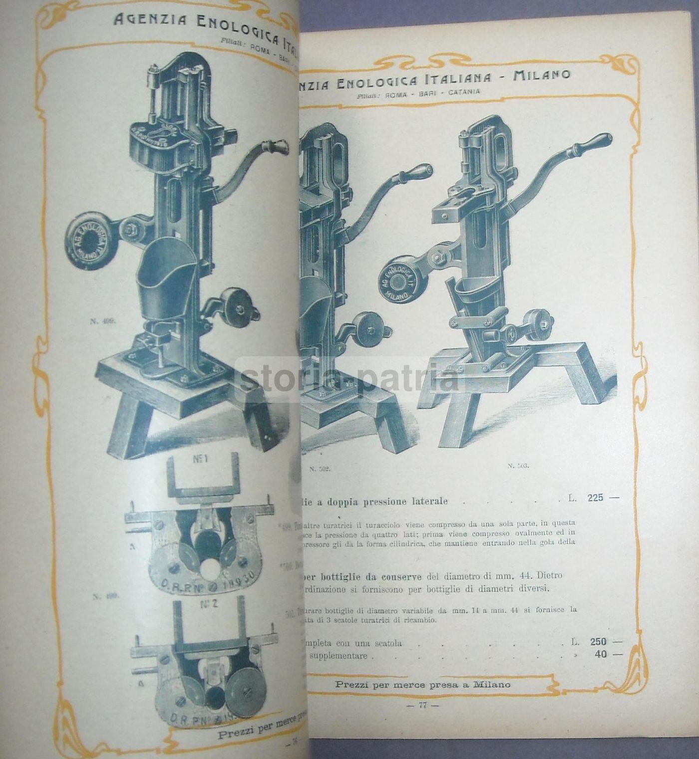 Catalogo Enologia 1903 Viticoltura Attrezzi Antichi Milano Pirola
