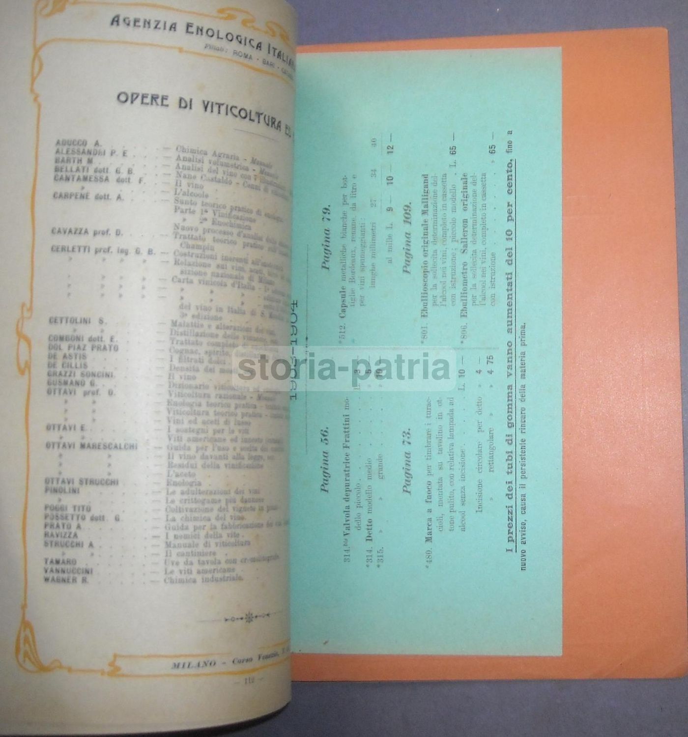 Catalogo Enologia 1903 Viticoltura Attrezzi Antichi Milano Pirola
