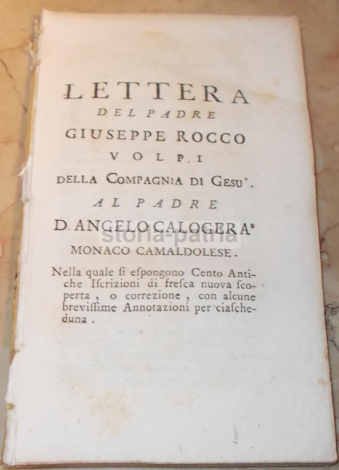 Lettera Di Giuseppe Rocco Volpi Sulle Iscrizioni Antiche In Italia (1739)