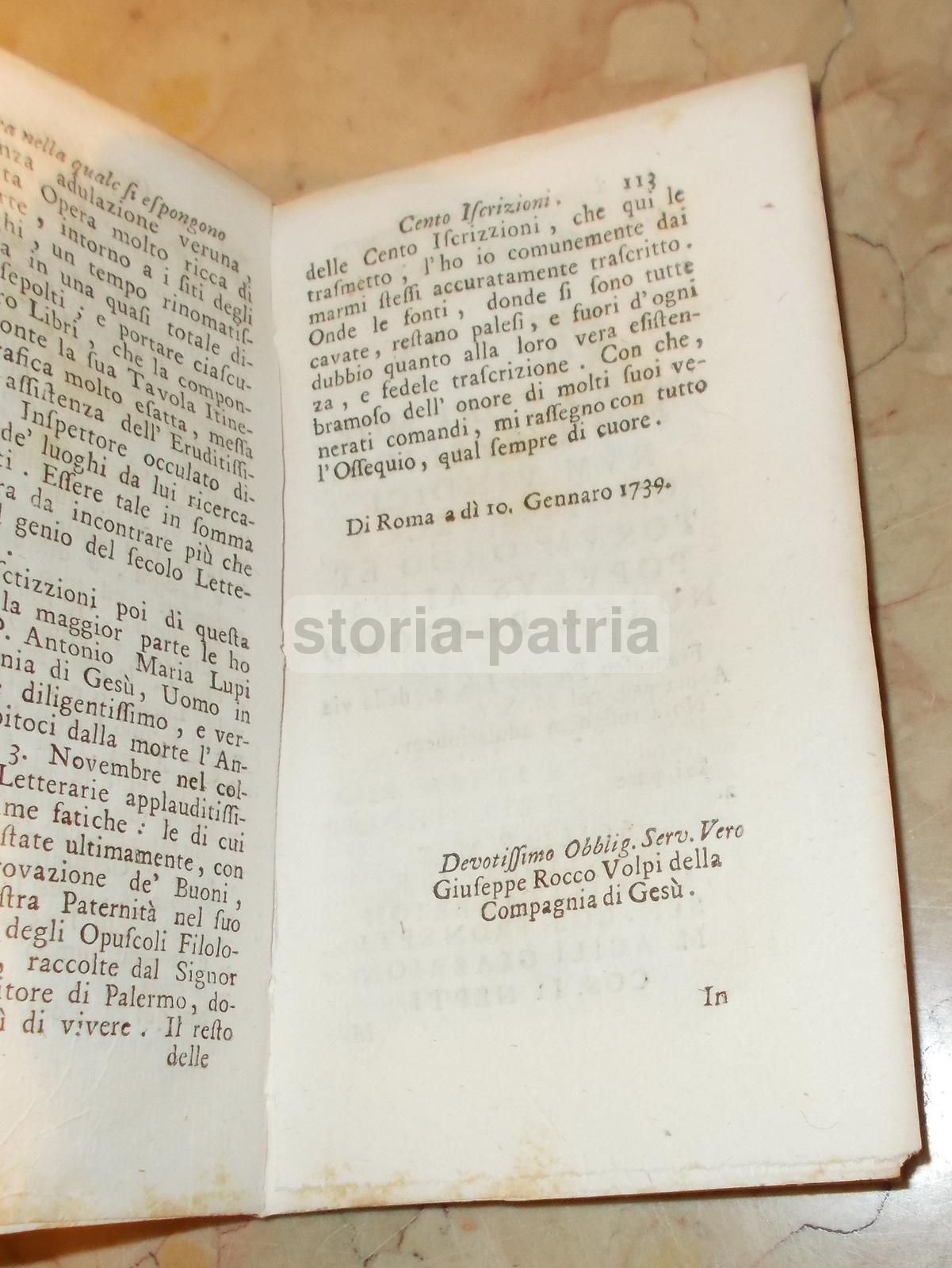 Lettera Di Giuseppe Rocco Volpi Sulle Iscrizioni Antiche In Italia (1739)