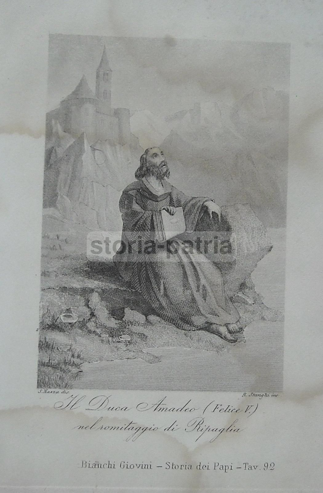 Duca Amedeo VIII (Felice V) Nel Romitaggio Di Ripaglia. Incisione Di Stanghi.