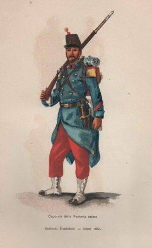 Stampa Litografica: Caporale Della Fanteria Estera, Esercito Pontificio 1860