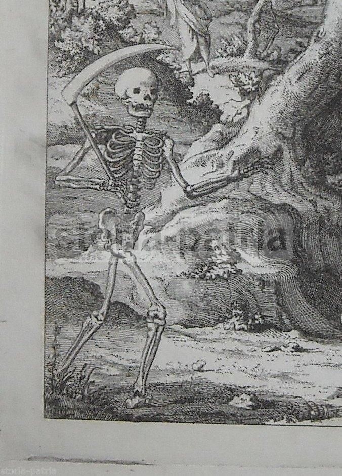 Incisione Antica 1763 Francesco De Luca Allegoria Morte Napoletana