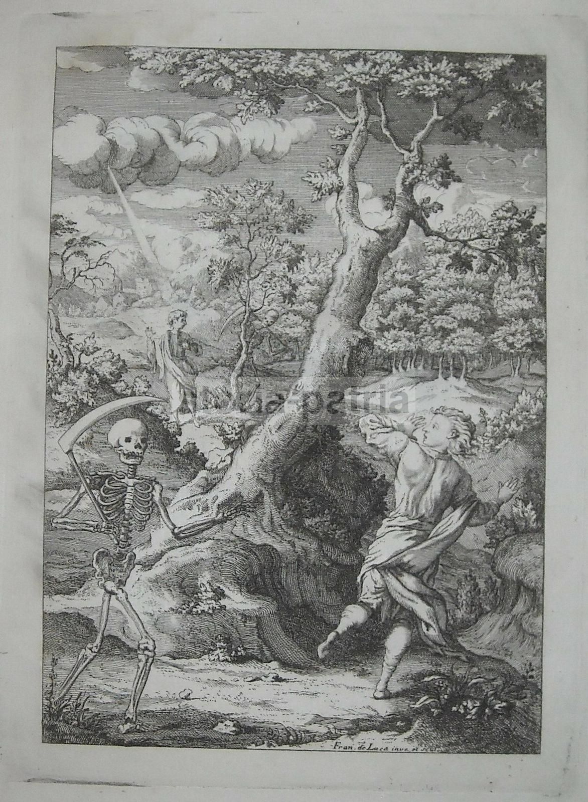 Incisione Antica 1763 Francesco De Luca Allegoria Morte Napoletana