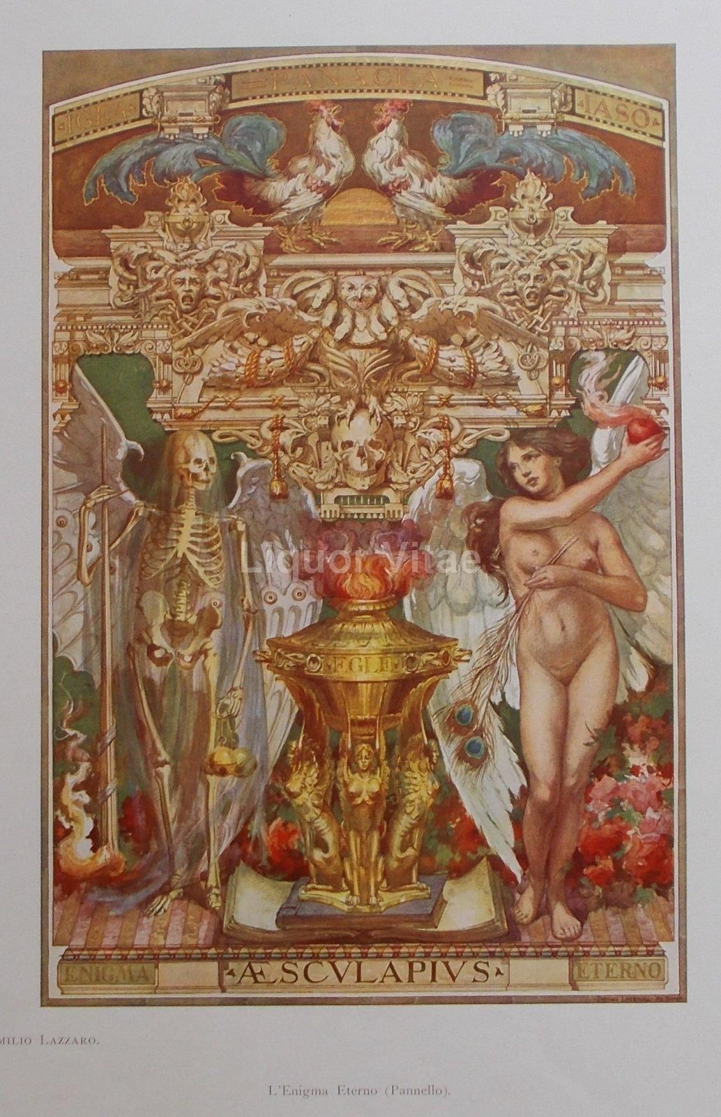 Stampa Antica Esculapio Igea Panacea Emilio Lazzaro, Anni '20