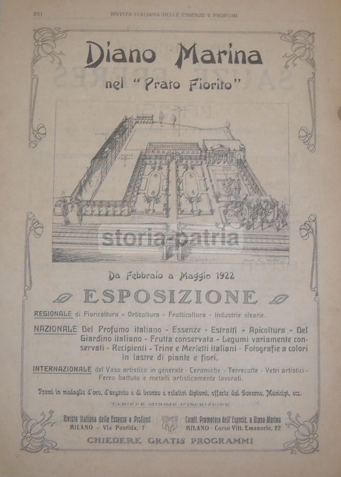 Manifesto Mostra Botanica Diano Marina 1922 Profumi Sauzé Frères