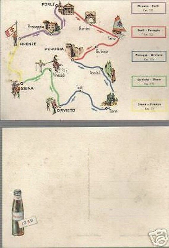 Cartolina Pubblicitaria Essolube: Itinerario Umbria, Toscana, Marche, Emilia Romagna