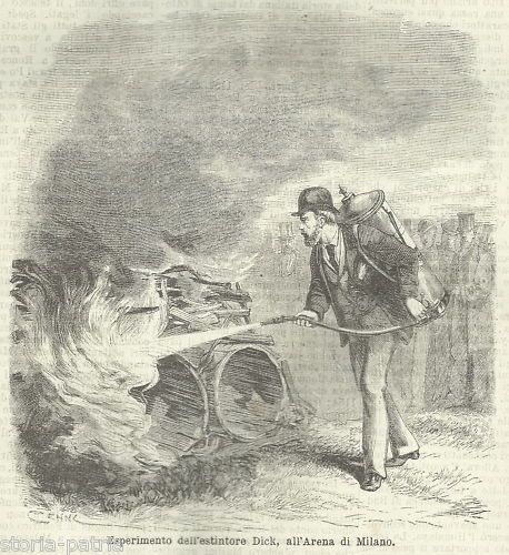 Estintore Dick All'Arena Di Milano. Illustrazione Antica, 1876
