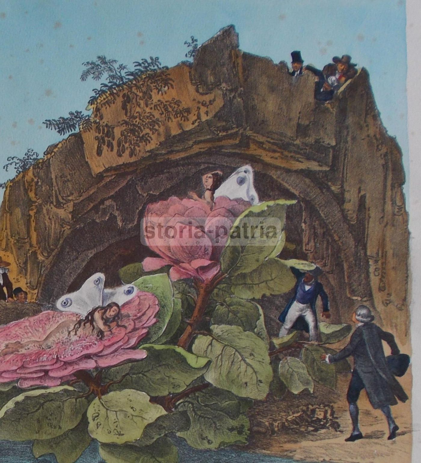 Stampa Litografica Lunare Napoli 1836 Gaetano Dura Colorata