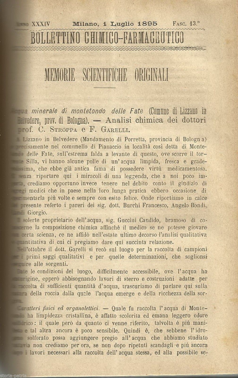 Bollettino Chimico Farmaceutico 1895   Acqua Minerale Montetondo