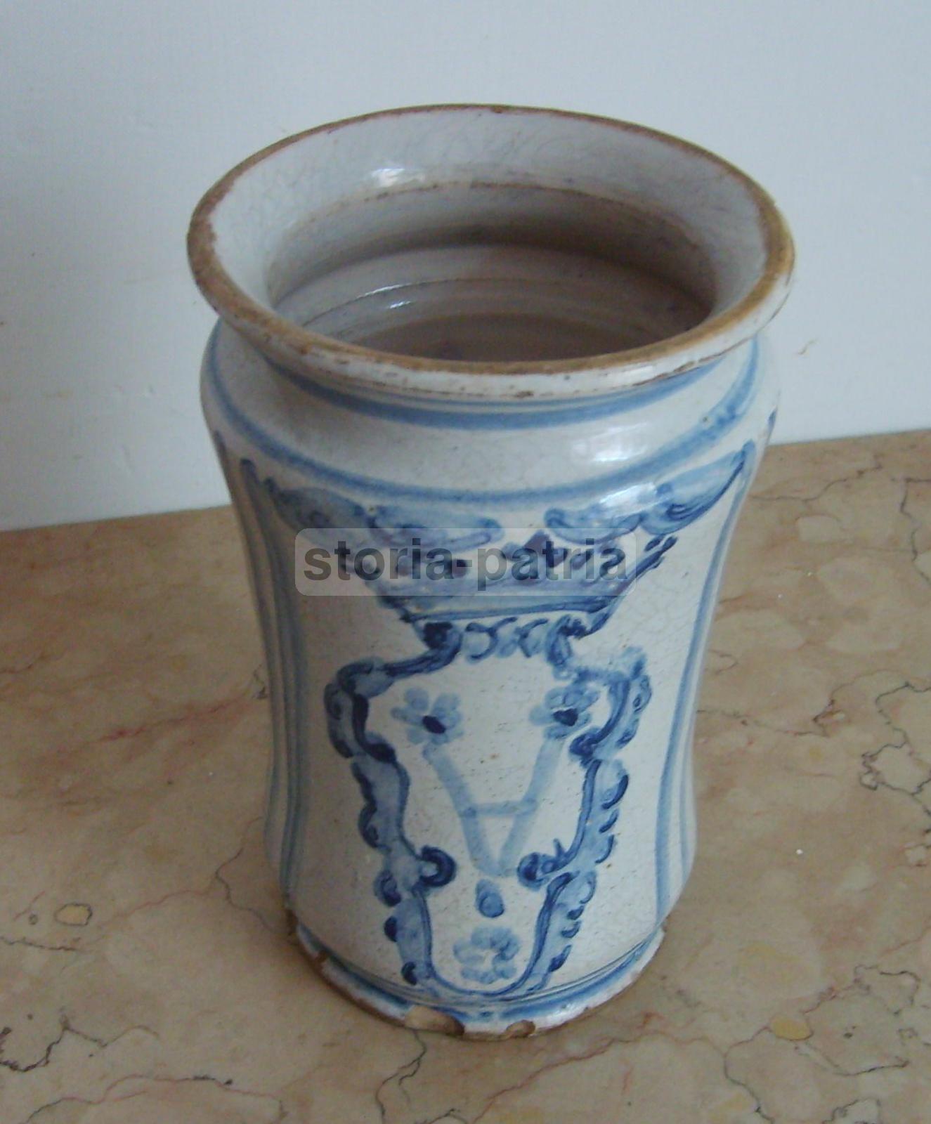 Albarello Da Farmacia In Antica Maiolica Napoletana Con Stemma Araldico, Metà Del '700