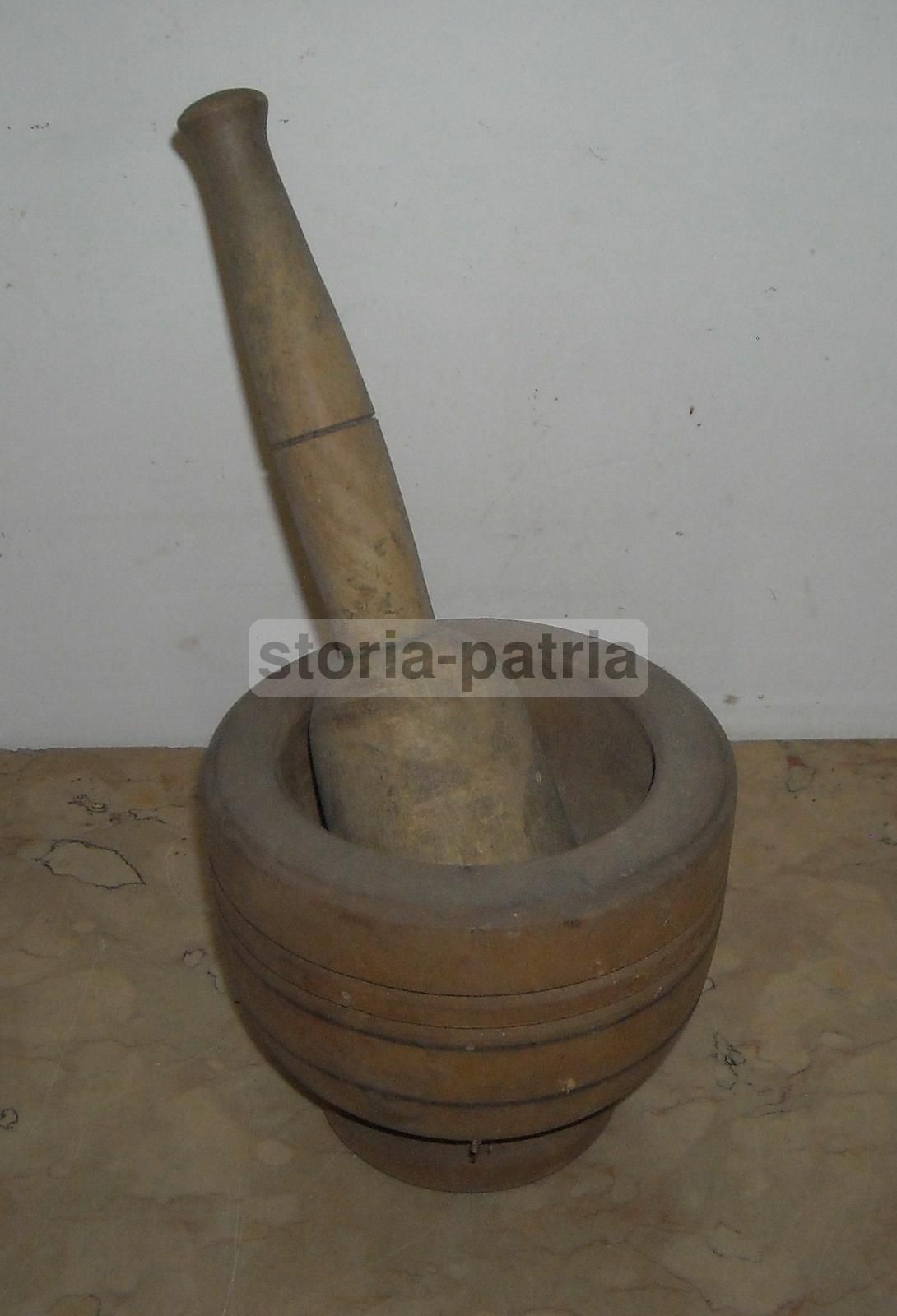 Antico Mortaio In Legno Con Pestello, Primo '900