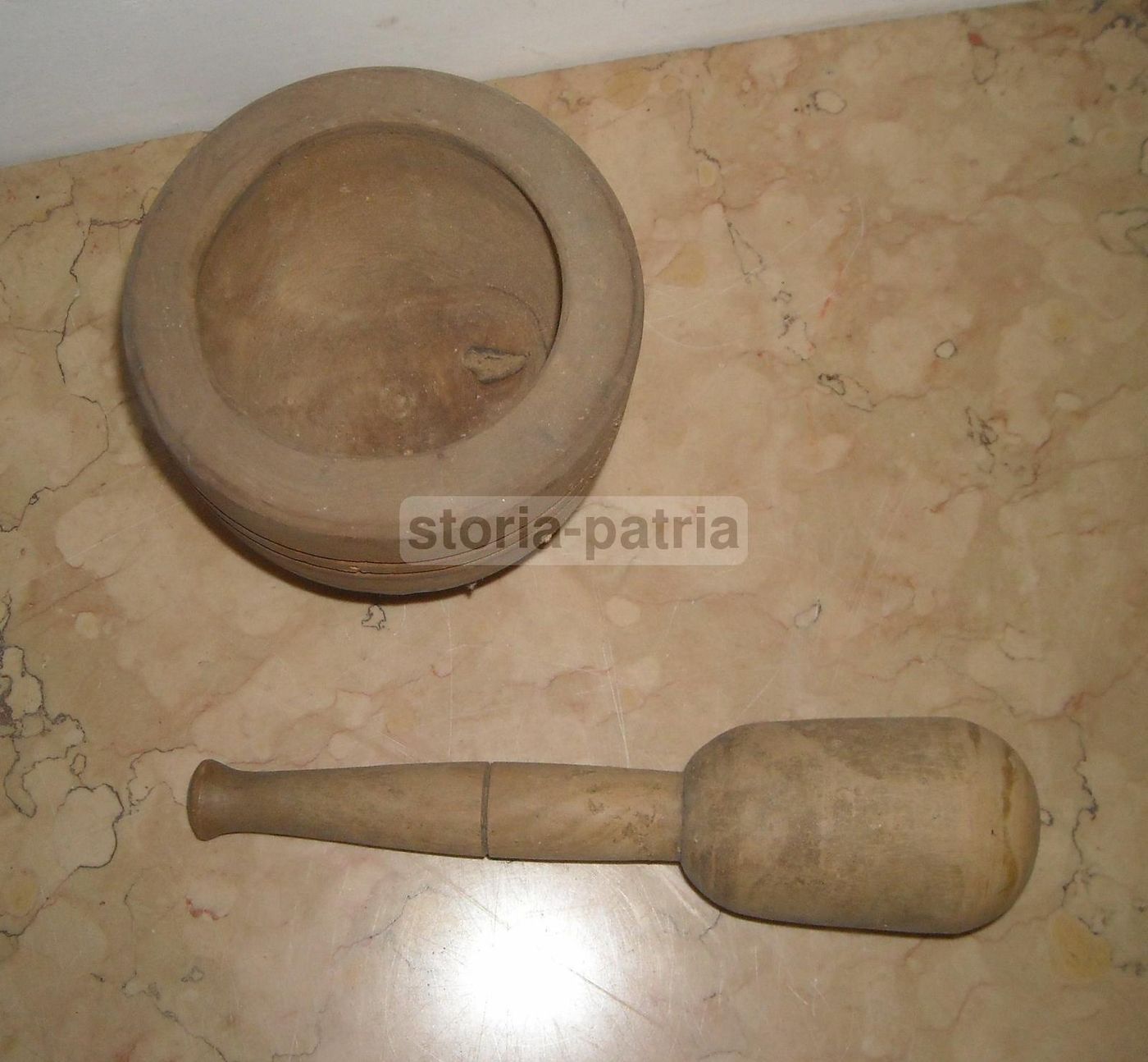 Antico Mortaio In Legno Con Pestello, Primo '900