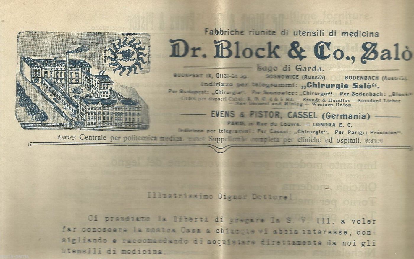 Listino Dr. Block & Co. Salò Utensili Medicina Anni '30
