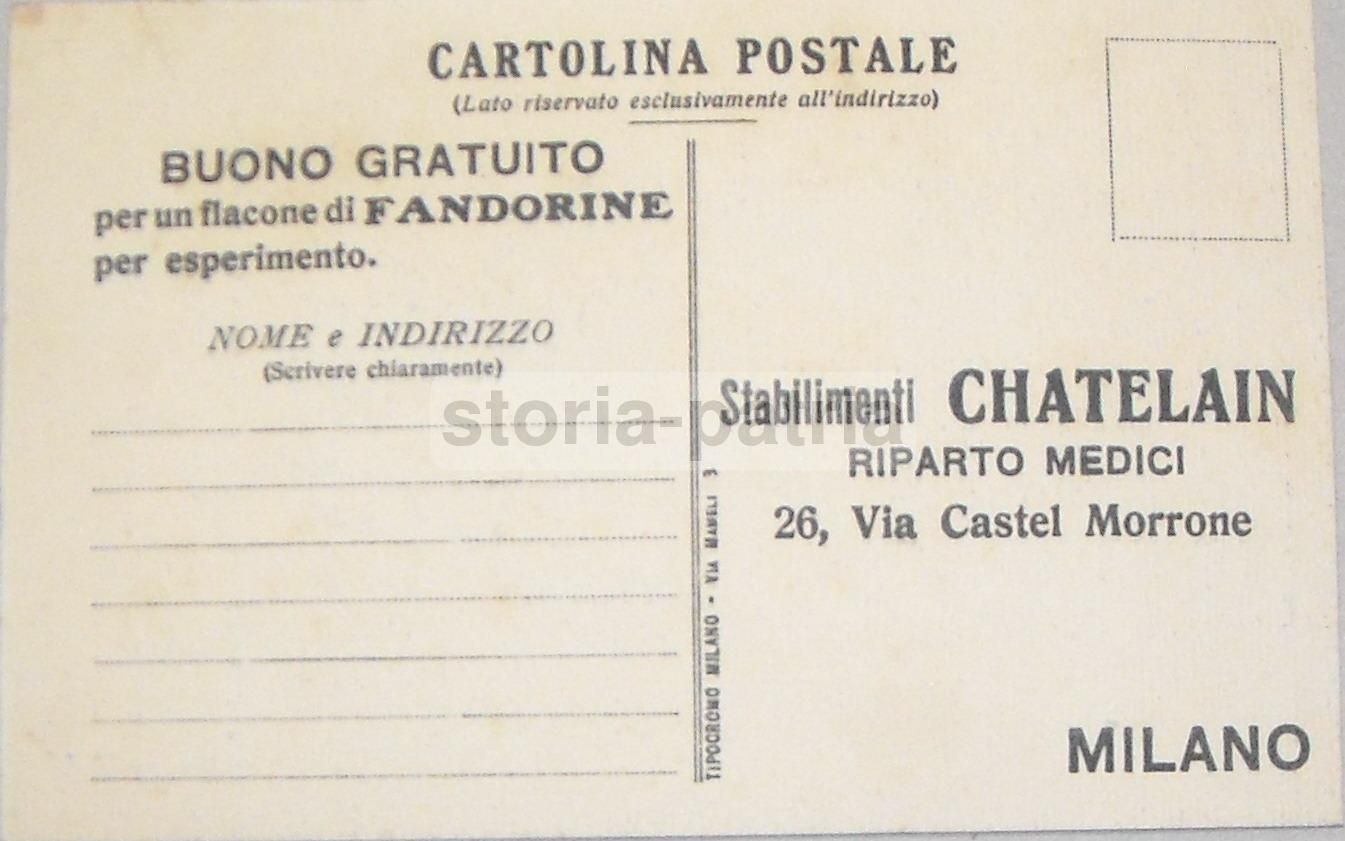 Cartolina Pubblicitaria Fandorine Chatelain, Primi '900