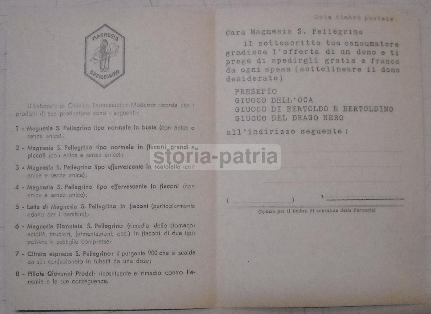 Pieghevole Pubblicitario Magnesia S. Pellegrino, Anni '30, Milano