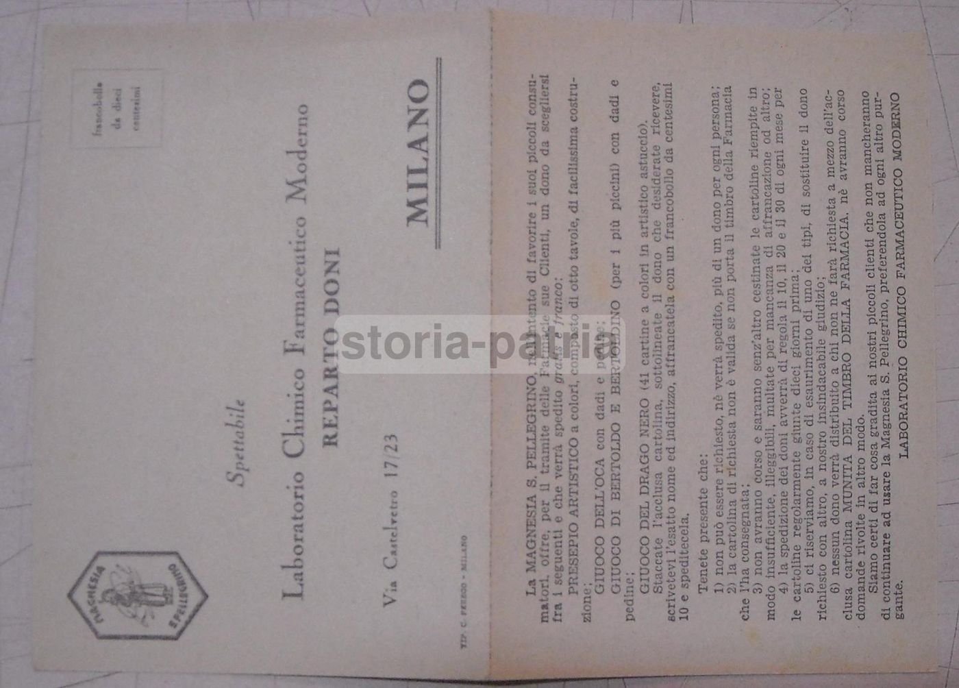 Pieghevole Pubblicitario Magnesia S. Pellegrino, Anni '30, Milano
