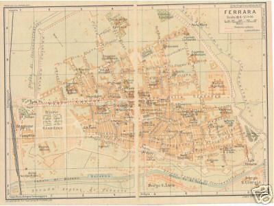 Mappa Topografica Antica Di Ferrara, Emilia Romagna, Vallardi, TCI