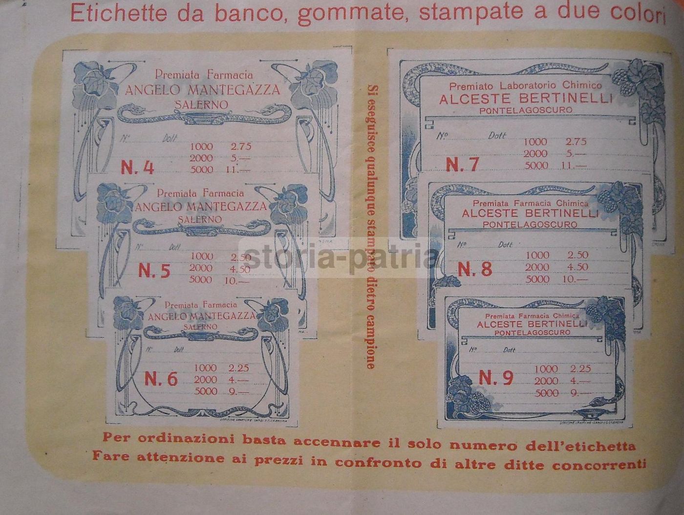 Etichette Farmacia Mantegazza, Bertinelli E Zaniboni, Stile Liberty, Anni 1910 1920