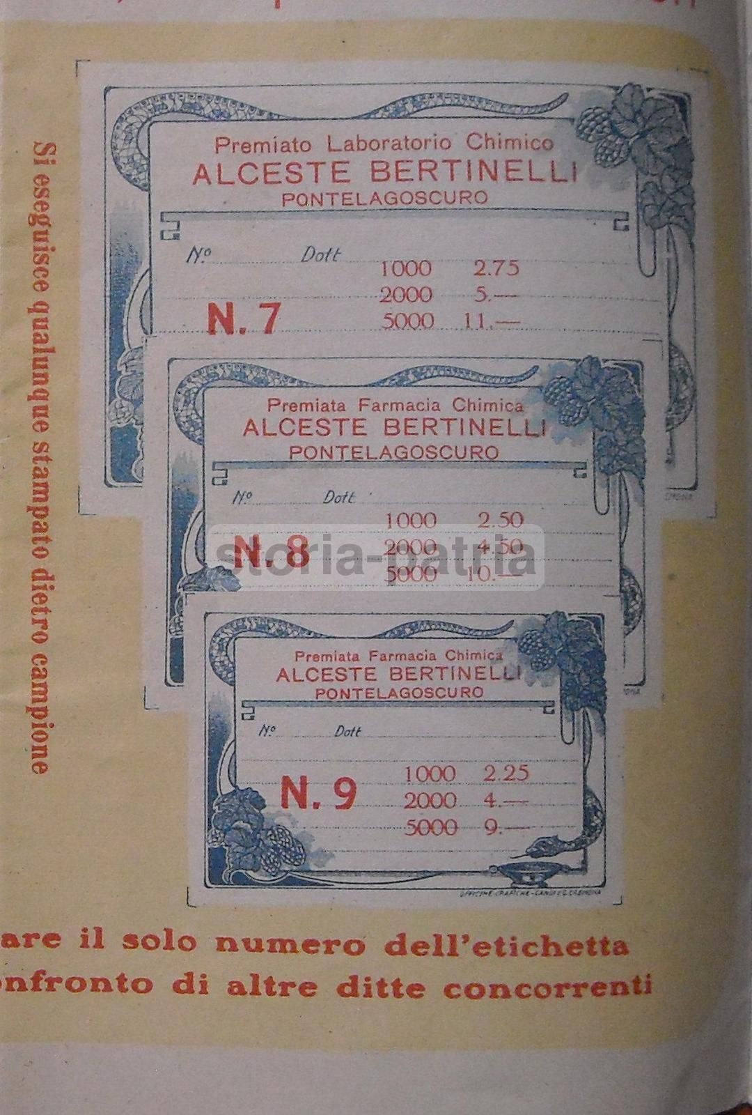 Etichette Farmacia Mantegazza, Bertinelli E Zaniboni, Stile Liberty, Anni 1910 1920